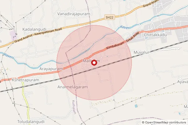 Map showing approximate area covered by Pincode 609806 — Vanathirajapuram B.O, Mayiladuthurai