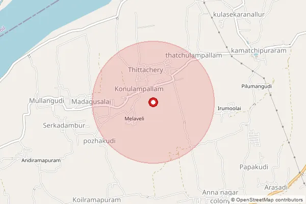 Map showing approximate area covered by Pincode 609807 — Konulampallam B.O, Thanjavur