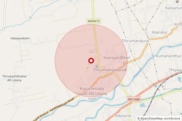 Map showing approximate area covered by Pincode 609808 — Terizhandur S.O, Mayiladuthurai