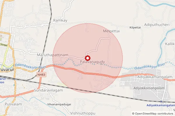 Map showing approximate area covered by Pincode 610003 — Kekkarai B.O, Thiruvarur