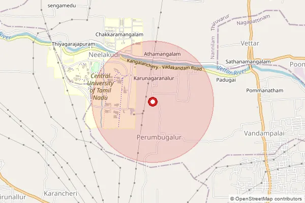 Map showing approximate area covered by Pincode 610005 — Tiruvarur Central University, Thiruvarur