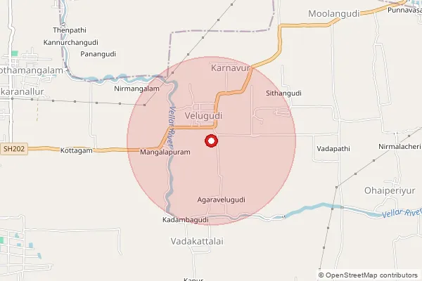 Map showing approximate area covered by Pincode 610102 — Kandodathavanitham B.O, Thiruvarur