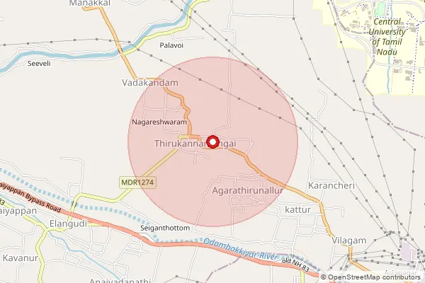 Map showing approximate area covered by Pincode 610104 — Elvangargudi B.O, Thiruvarur