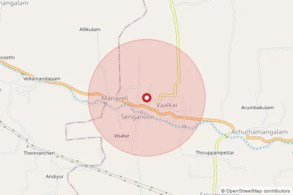 Map showing approximate area covered by Pincode 610105 — Achuthamangalam B.O, Thiruvarur