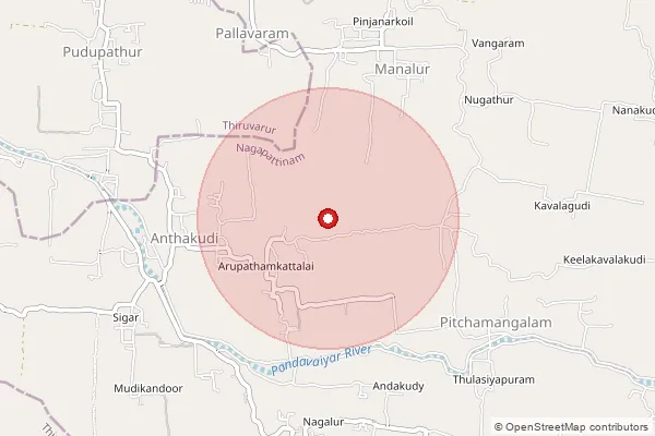 Map showing approximate area covered by Pincode 610106 — Alivalam B.O, Thiruvarur