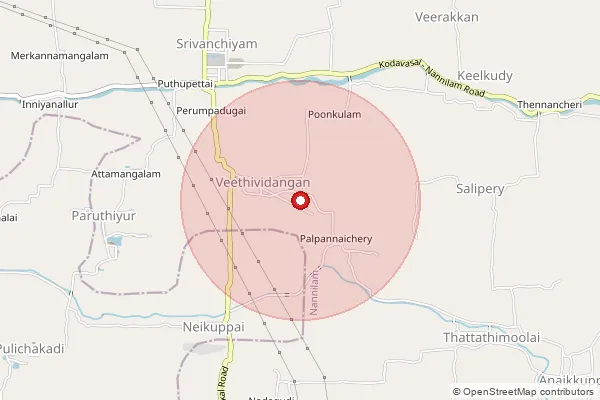 Map showing approximate area covered by Pincode 610107 — Vikrapandiyam B.O, Thiruvarur