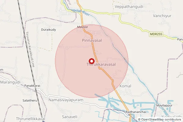Map showing approximate area covered by Pincode 610202 — Komal B.O, Thiruvarur