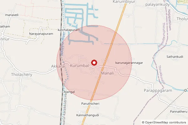 Map showing approximate area covered by Pincode 610203 — Sithaimur B.O, Nagapattinam
