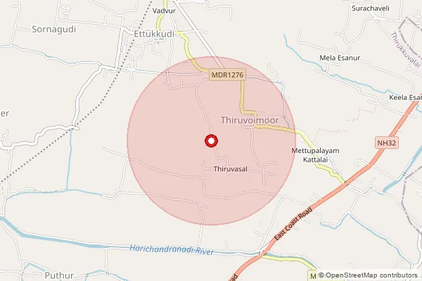 Map showing approximate area covered by Pincode 610204 — Tirukuvalai S.O, Nagapattinam