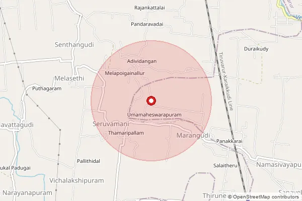 Map showing approximate area covered by Pincode 610205 — Seruvamani B.O, Thiruvarur