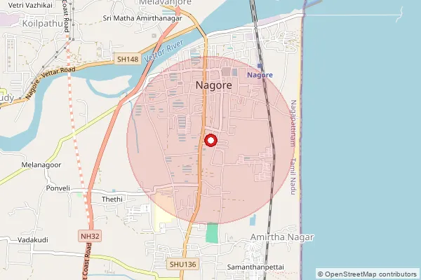 Map showing approximate area covered by Pincode 611002 — Okkur B.O, Nagapattinam