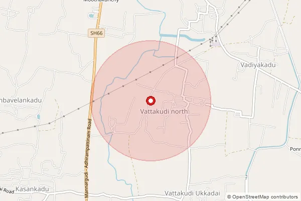 Map showing approximate area covered by Pincode 611101 — Semangalam B.O, Thiruvarur