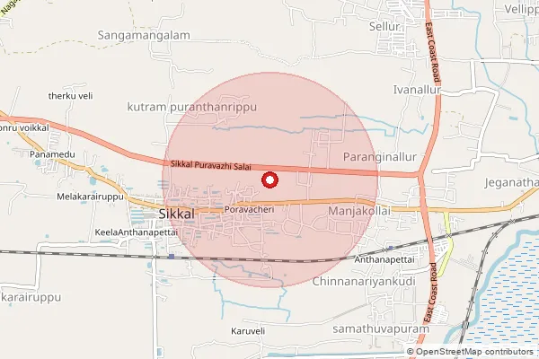Map showing approximate area covered by Pincode 611102 — Papakoil B.O, Nagapattinam