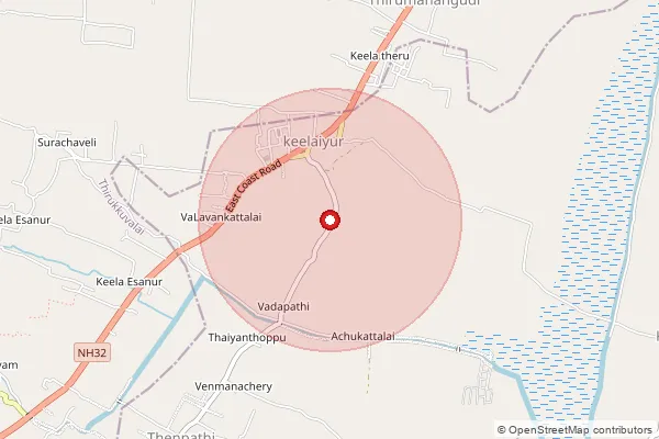 Map showing approximate area covered by Pincode 611103 — Madapuram B.O, Nagapattinam