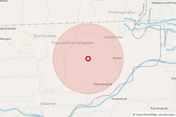 Map showing approximate area covered by Pincode 611105 — Kurukathi B.O, Nagapattinam
