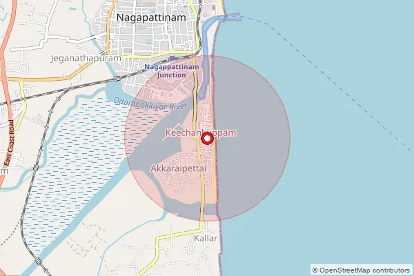 Map showing approximate area covered by Pincode 611106 — Palaiyur B.O, Nagapattinam