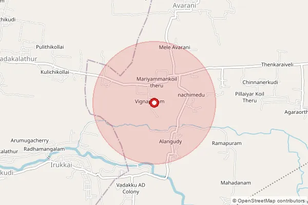Map showing approximate area covered by Pincode 611108 — Poravacherry B.O, Nagapattinam