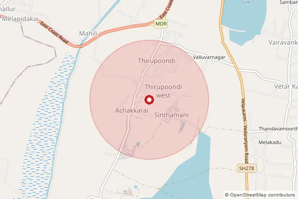 Map showing approximate area covered by Pincode 611110 — Kameswaram B.O, Nagapattinam