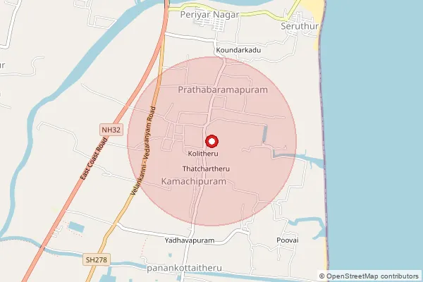 Map showing approximate area covered by Pincode 611111 — Serudur B.O, Nagapattinam