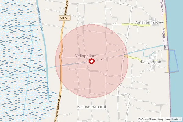 Map showing approximate area covered by Pincode 611112 — Vellapallam B.O, Nagapattinam