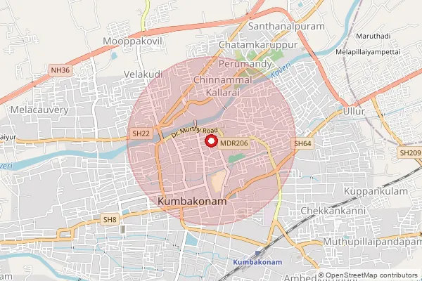 Map showing approximate area covered by Pincode 612001 — Kumbakonam H.O, Thanjavur