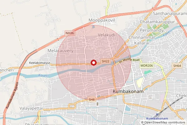 Map showing approximate area covered by Pincode 612002 — Melakaveri H.O, Thanjavur