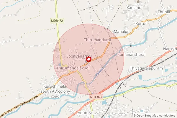 Map showing approximate area covered by Pincode 612102 — Palakudi B.O, Thanjavur
