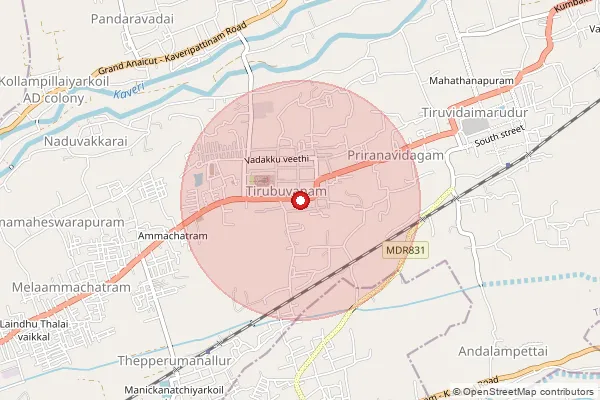 Map showing approximate area covered by Pincode 612103 — Tirupuvanam S.O, Thanjavur