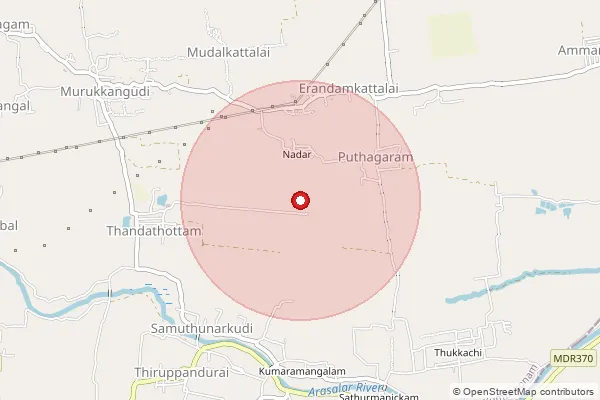 Map showing approximate area covered by Pincode 612202 — Poundarigapuram B.O, Thanjavur