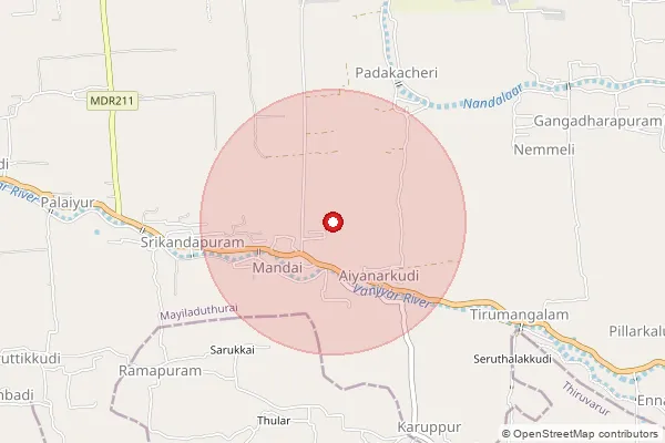 Map showing approximate area covered by Pincode 612203 — Sengarangudi Pudur B.O, Thanjavur