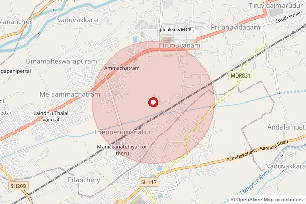 Map showing approximate area covered by Pincode 612204 — Tepperumanallur B.O, Thanjavur
