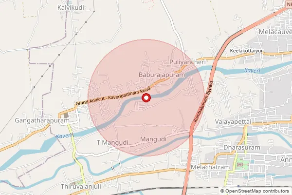 Map showing approximate area covered by Pincode 612302 — Tiruvalanjuli B.O, Thanjavur