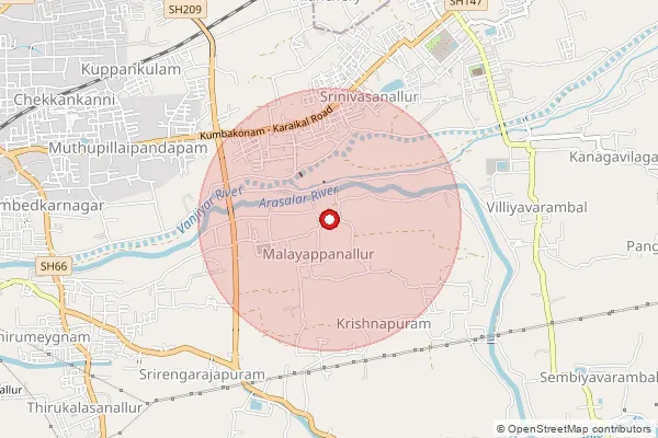 Map showing approximate area covered by Pincode 612401 — Sakkottai S.O, Thanjavur