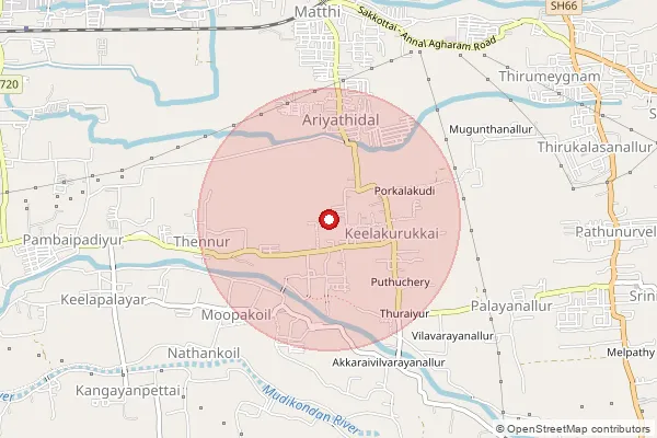 Map showing approximate area covered by Pincode 612402 — Korukkai Thottam B.O, Thanjavur