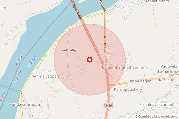 Map showing approximate area covered by Pincode 612502 — Thathuvancheri B.O, Thanjavur