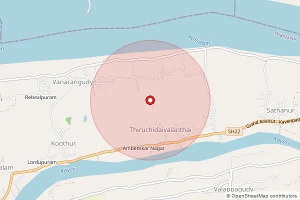 Map showing approximate area covered by Pincode 612503 — Kovilacherri B.O, Thanjavur