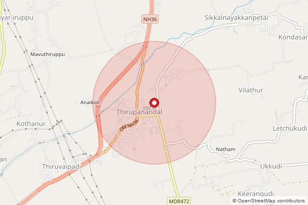 Map showing approximate area covered by Pincode 612504 — Manikudi B.O, Thanjavur