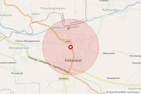 Map showing approximate area covered by Pincode 612601 — Agaraohai B.O, Thiruvarur