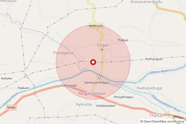 Map showing approximate area covered by Pincode 612603 — Arasavanangadu B.O, Thiruvarur
