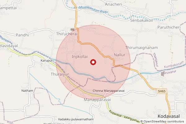Map showing approximate area covered by Pincode 612605 — Nagarasampettai B.O, Thanjavur
