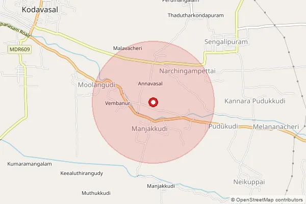 Map showing approximate area covered by Pincode 612610 — Moolangudi B.O, Thiruvarur