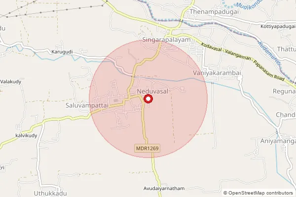 Map showing approximate area covered by Pincode 612701 — Oothucadu B.O, Thiruvarur
