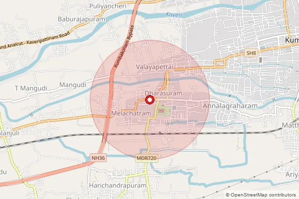 Map showing approximate area covered by Pincode 612702 — Valayapettai B.O, Thanjavur