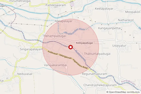 Map showing approximate area covered by Pincode 612703 — Teynampadugai B.O, Thanjavur