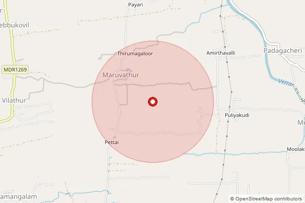 Map showing approximate area covered by Pincode 612802 — Muniyur B.O, Thiruvarur