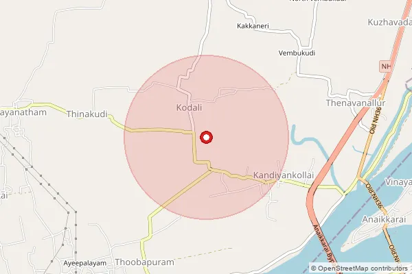Map showing approximate area covered by Pincode 612902 — Anaikudam Bo, Ariyalur