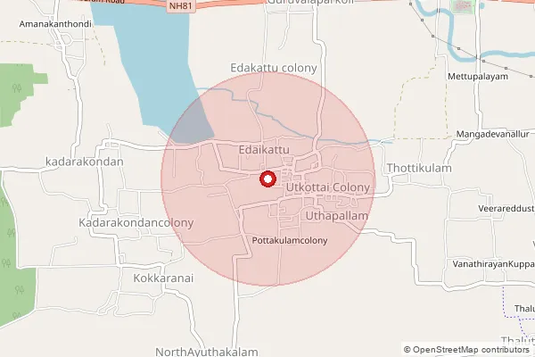 Map showing approximate area covered by Pincode 612905 — Kidaramkondan Bo, Ariyalur