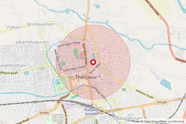 Map showing approximate area covered by Pincode 613001 — Thanjavur H.O, Thanjavur