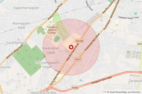 Map showing approximate area covered by Pincode 613005 — Inayathukkanpatti B.O, Thanjavur