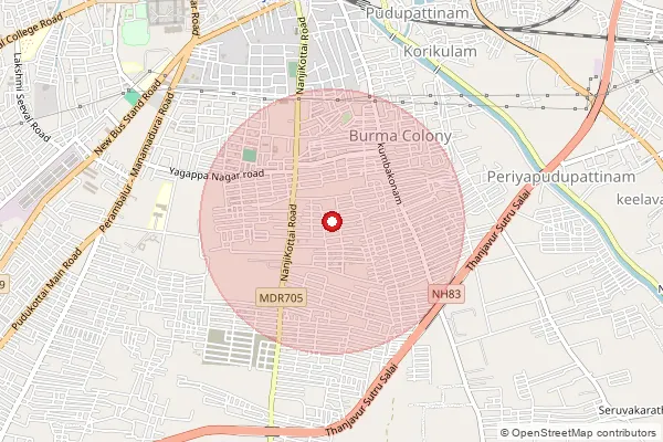 Map showing approximate area covered by Pincode 613006 — Mukasa Nanjikottai B.O, Thanjavur